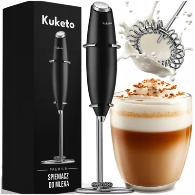 Produktbild von Kuketo | Elektrischer Milchaufschäumer Mit Ständer – Handmixer Für Kaffee, Cappuccino & Latte – Starker Motor, Stilvoll & Praktisch