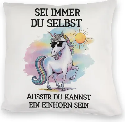 Produktbild von Einhorn mit Sonnenbrille Kuschelkissen Sei ein Einhorn