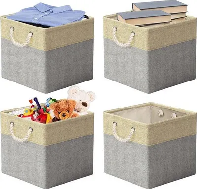 Immagine prodotto di Scatola portaoggetti antipolvere, 30x30 cm, 4 pezzi, senza pieghe, beige/grigio
