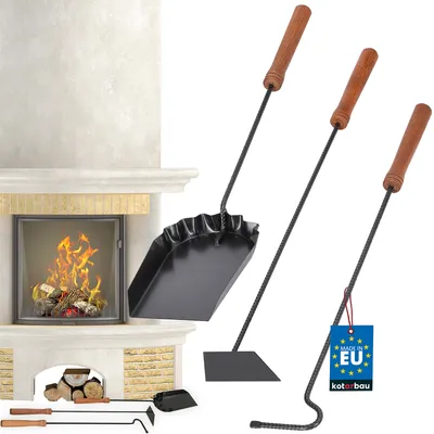 Produktbild von KOTARBAU Kaminbesteck Set Mit Schürhaken Aschekratzer Kohlenschaufel Kamingarnitur Werkzeug Besteck Holzgriff Kaminofen Schwarz Kohlenlöffel Stocheisen