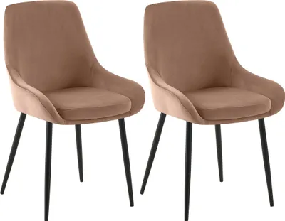 Produktbild von 2er Set Esszimmerstuhl PUNAR - Samt Braun 50x53x86 cm Schwarz | Essstühle Esszimmerstühle Küchenstühle Wohnzimmerstühle