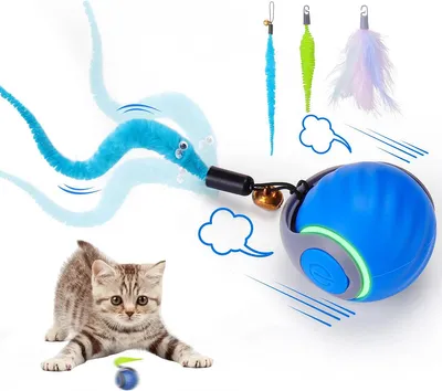 Produktbild von 2PCS Katzenspielzeug Interaktives Katzenball Elektrisch Powerball Katze Spielzeug mit 6 Ersatzschwanz,Blau+Orange