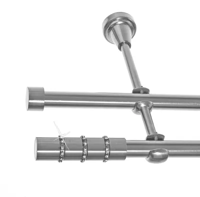 Produktbild von Gardinenstange mit Wandhalterung I Metall Edelstahl Look 2-läufig Ø 19mm I H28