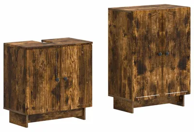 Imagen del producto de vidaXL Juego de 2 armarios para baño, estilo EDE, en chapa de madera con aspecto roble ahumado