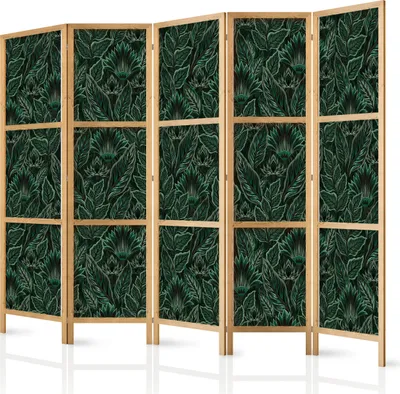 Obrázek produktu pro Japonský paraván Květiny 225x172 cm 5dílný zelený