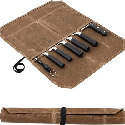Produktbild von Messertasche,Kochmesser Rollentasche,mit 7 Fächern,Khaki,56*45cm,Kratzfest,Wasserdicht, tragbare Messertasche für Köche