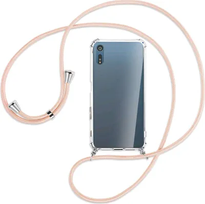 Produktbild von Handykette Backcover-Schutzhülle mit Band (Metall silberfarben) für Sony Xperia XZ, XZs - rose peach