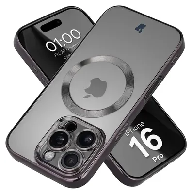 Produktbild von Handyhülle mit Kameraschutz und Magnetring für iPhone 16 Pro, Bizon Case GuardO, Transparent-Schwarz