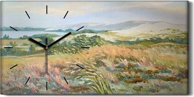 Produktbild von Wanduhr Uhr Wandbild Leinwand Geräuschlos 60x30 Malerei Wiesen Landschaft Kunst - schwarze Hände