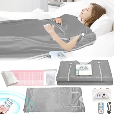 Productafbeelding van Infrarood saunadeken - Verwarmde deken - Ontspanning en detox - Dubbele zone controle - 180x80 cm - Grijs