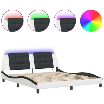 Produktbild von Bettgestell mit LED ohne Matratze "Zadar" Weiß und Schwarz 180x200 cm Kunstleder
