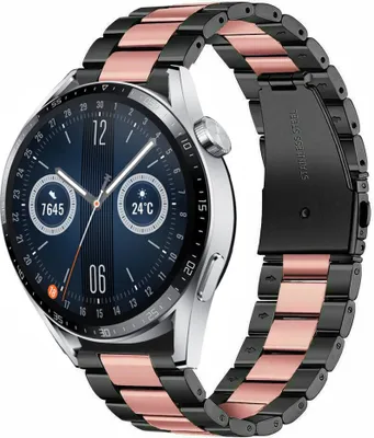 Produktbild von Strap-it Stahlarmband - Kompatibel mit Huawei Watch GT 3Armband 46mmHochwertiger EdelstahlHuawei watch strap Armband mit faltschließe für 22mmArmband Schwarz