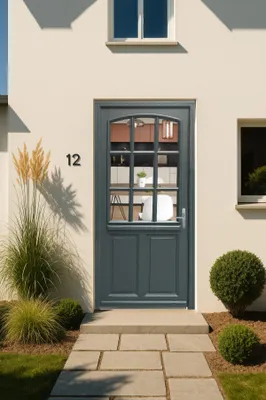 Immagine prodotto di Porta d'ingresso in legno con vetrata Alexa grigio antracite, H.215xL.80 cm, lato pannello P. sinistra, GD MENUISERIES