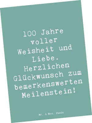Produktbild von Mr. & Mrs. Panda Postkarte Spruch 100. Geburtstag - Meeresbrise - Geschenk, Liebevoll, Handgefertigt, Grußkarte, Postkarten, Weisheit, Alter, Herzlichen Glückwunsch