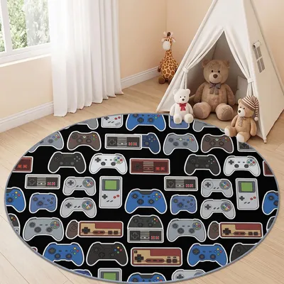 Image de Tapis rond lavable avec un motif de jeu vidéo vintage