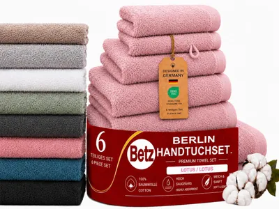 Produktbild von Betz Berlin Handtuch-Set 6 -teilig – 100% Baumwolle – ® - Duschtücher, Handtücher, Gästetücher, Seiftuch & Waschhandschuhe- lotus