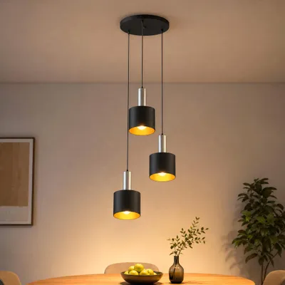 Productafbeelding van UISEBRT 24W, 4-lichts, mat zwart, zilverkleurig metaal, hanglamp, pendellamp, industriële lamp, 150 cm hoogte verstelbaar, E27 fitting, lamp voor de eetkamer