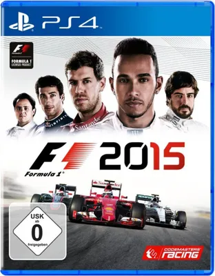 The image is a product shot of a video game case for F1 2015.
