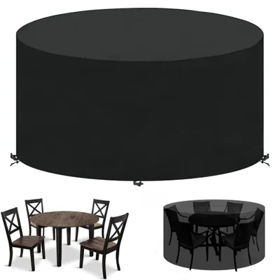 Produktbild von Runde Gartentischabdeckung - Gartenmöbel Abdeckung Wasserdicht - Wasserdicht – 163x70cm - UV-Schutz – für Esszimmerstühle und Tische – Schwarz