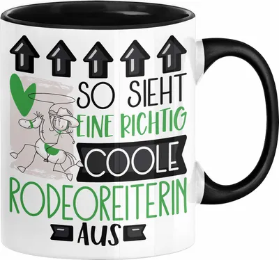 Produktbild von Rodeoreiterin Geschenk Tasse Geschenkidee für Rodeoreiterin Geburtstag Weihnachten Spruch So Sieht Eine Richtig Coole Rodeoreiterin Aus Kaffee-Becher  (Schwarz)