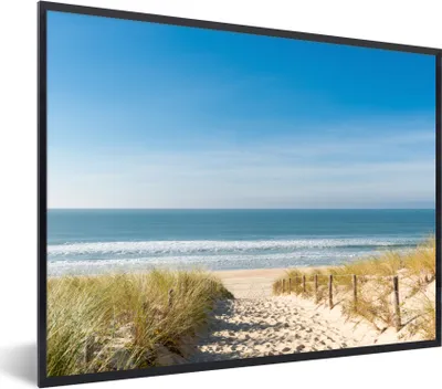 Produktbild von MuchoWow® Gerahmtes Poster Strand - Meer - Düne - Sand - Sommer 80x60 cm - Poster mit Schwarzem Bilderrahmen Wandposter Rahmen Foto Bilder - Schwarzem - Mit Gestell