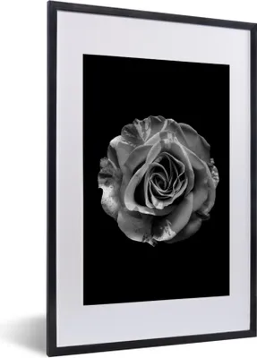 Produktbild von MuchoWow® Gerahmtes Poster Blumen - Rose - Schwarz - Weiß - Botanisch 40x60 cm - Poster mit Schwarzem Bilderrahmen Wandposter Rahmen Foto Bilder - Poster in Rahmen