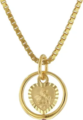 Produktbild von trendor 75119 Taufring Rubin Amorherz Gold 585 an goldplattierter Halskette, 42 cm