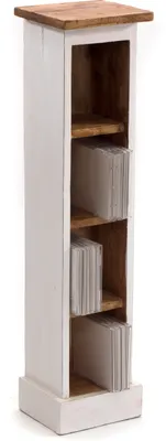 Produktbild von HOLZ CD REGAL TOWER | 75cm, Holzregal, Buch CD Rack mit 4 Fächern | Farbe: 06 weiß-landhaus