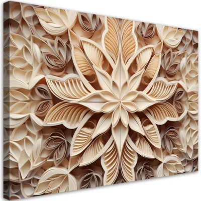 Produktbild von Leinwandbild für Wohnzimmer 3D-Blumen 120x80 Feeby Beige bild für die wand bereit zum aufhängen