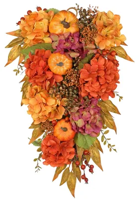 Produktbild von Herbstkranz mit künstlichen Blumen und Kürbissen zur Dekoration von Türen