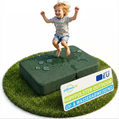 Produktbild von Pillows24 – Outdoor Hüpfpolster für Kinder | Hüpfkissen 70x110x17 cm | Federn & Schaumstoff | Kindertrampolin | Hüpfmatte | abnehmbarem bezug
