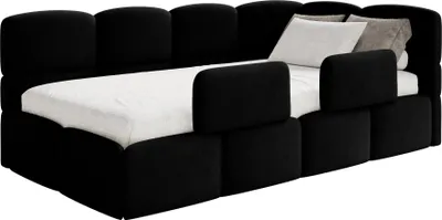 Produktbild von Selsey Cloudy – Kinderbett 120x200, Kopfteil rechts, Matratze & Bettkasten, Samt Schwarz