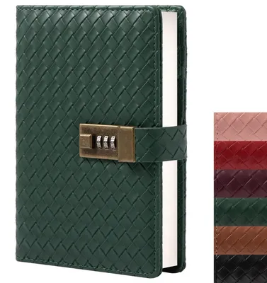 Immagine prodotto di Taccuino in ecopelle con serratura a combinazione, ricaricabile, a righe, di colore verde