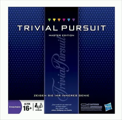The image shows the box of the Trivial Pursuit Master Edition board game.