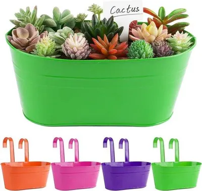 Image de Lot de 4 jardinières, style vintage, jardinière, pot de fleurs avec crochet, balcon, pot de fleurs, suspendu pour la décoration, balcon, extérieur, mur, jardin, mur