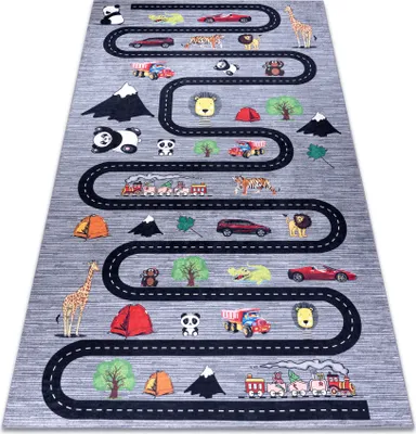Produktbild von BAMBINO 2092 Waschteppich Straßen, Autos für Kinder Anti-Rutsch - anthrazit Grau 120x170 cm