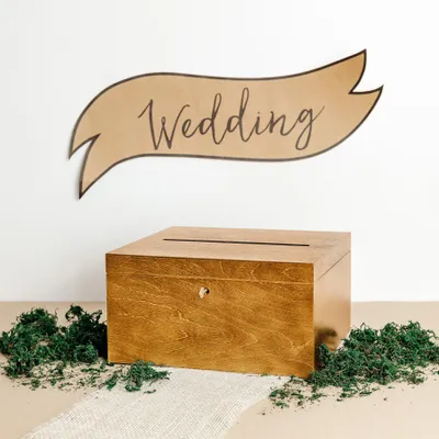 Produktbild von Creative Deco Holzkiste mit Deckel Nussbaum Hell Kartenbox Hochzeit - 29x25x15 cm