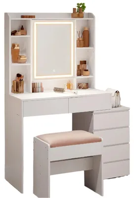 Produktbild von Schminktisch mit Spiegel und LED-Beleuchtung, einstellbare Farben und Helligkeit, 40 x 97,5 x 145 cm