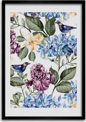 Produktbild von Bild - Bilderrahmen - 50 cm x 70 cm - MDF - Rahmen - Wandkunst Blumen und Vögel