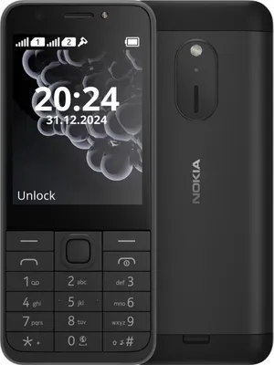 A black Nokia 230 (2024) DualSIM phone is shown from the front and back.