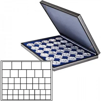 Produktbild von Lindner 2364-2145ME Münzkassette NERA M mit dunkelblauer Münzeinlage mit 45 rechteckigen Fächern für Münzen/Münzkapseln bis Ø 24, 28, 39 und 44 mm