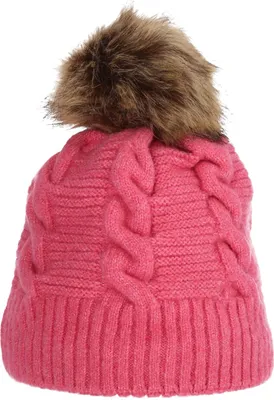 Productafbeelding van Wintermuts, warm gevoerd met kunstbont, met een bobbel. Fleecevoering. Wintermuts, gebreid. Dames en heren. One-size. Roze