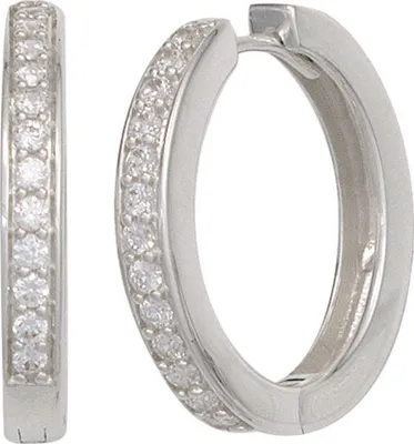 Produktbild von Ohrringe Creolen 20,7mm rund 925 Silber glänzend Zirkonia Klappcreolen Damen