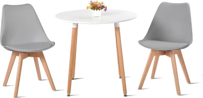 Image de HJ_WeDoo Table de salle à manger ronde blanche avec 2 chaises de salle à manger grises - Ensemble de salle à manger scandinave 80×80×70 cm - pour cuisine, bureau, salle de conférence