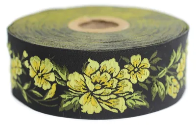 Jacquard-Band Gelb/Schwarz 10 m x 35 mm Mitternachtsblume
