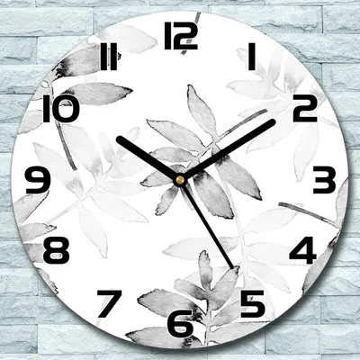 Produktbild von Wanduhr aus Glas Rund fi 30 Graue Blätter Quarz Deko Schlafzimmer Büro