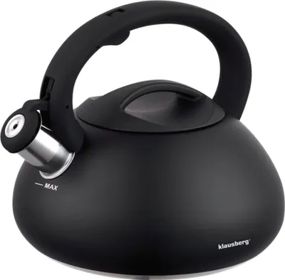 A black kettle on a white background.