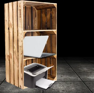 Produktbild von Geflammter hoher Holzschrank mit 2 Böden 68cm x 40cm x 31cm, Holzregal Weinkiste Regal Obstkiste