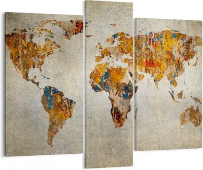 Produktbild von Bild auf Leinwand - Leinwandbild - Welt Karte Kontinente Geographie - 95x80cm - Wand Bild - Wanddeko - Leinwanddruck - Bilder - Kunstdruck - Wanddekoration - Leinwand bilder - Wandkunst - CB95x80-2783