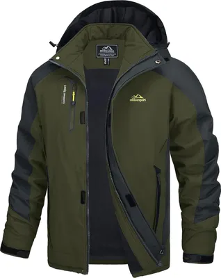 Immagine prodotto di Giacca di transizione da uomo. Giacca softshell idrorepellente. Giacca leggera da trekking. Cappuccio removibile. Taglia XL. Colore: verde militare